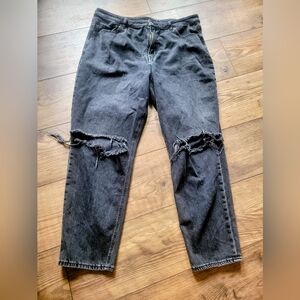 AMERICAN EAGLE Strigid Straight Black Jeans High Rise Distressed Ripped 18R